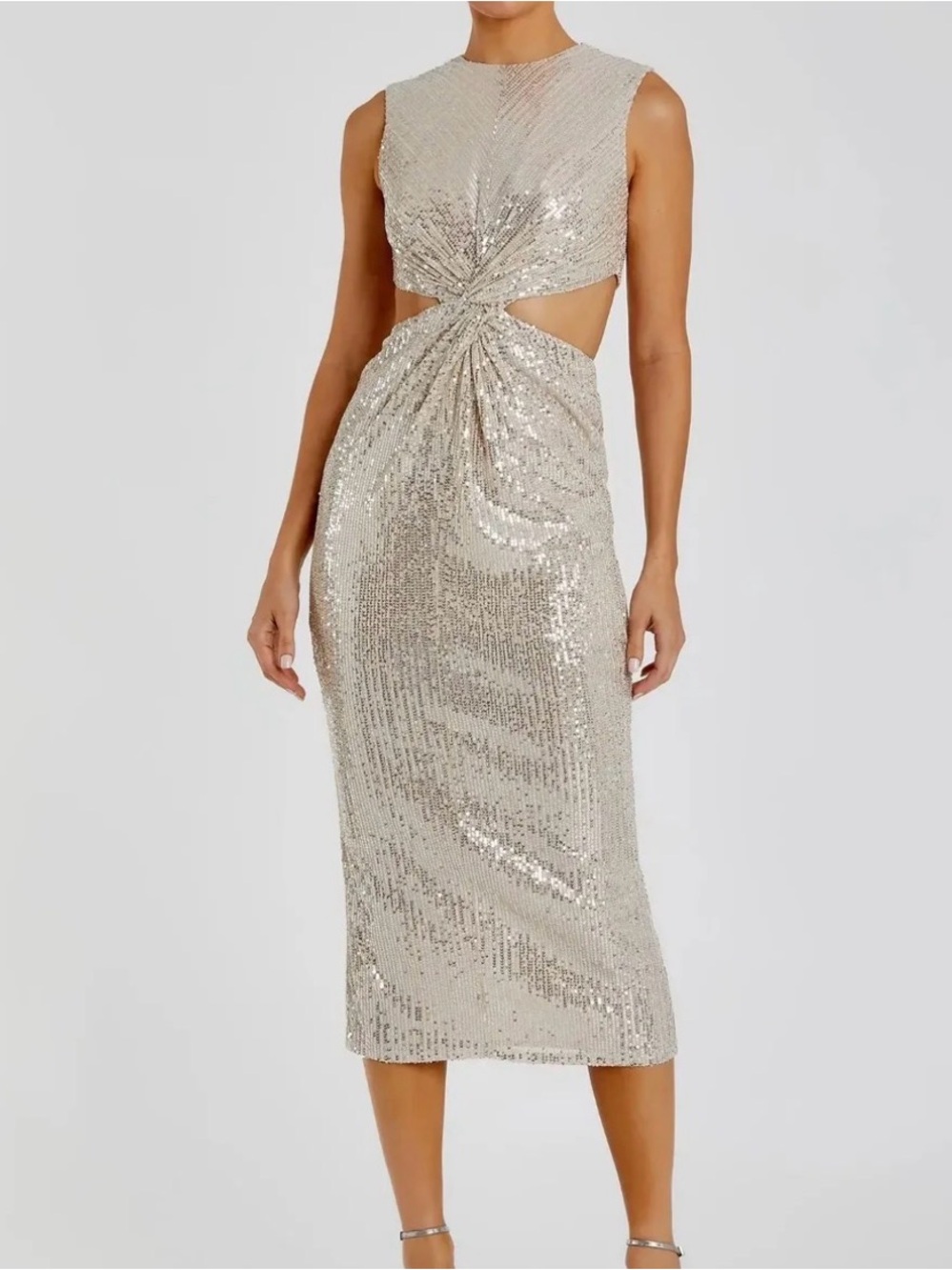 NWT Mac Duggal Sequin Front Twist Cut Out Column Dress